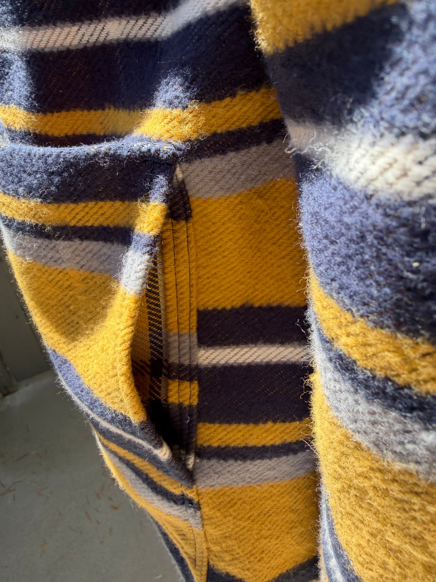 Japanese Brushed Cotton Campfire Coat Large Yellow White Blue Grey Plaid
