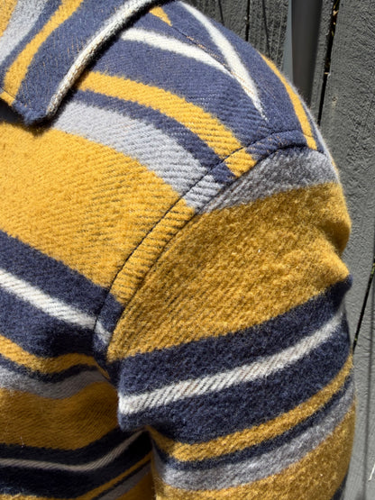 Japanese Brushed Cotton Campfire Coat Large Yellow White Blue Grey Plaid