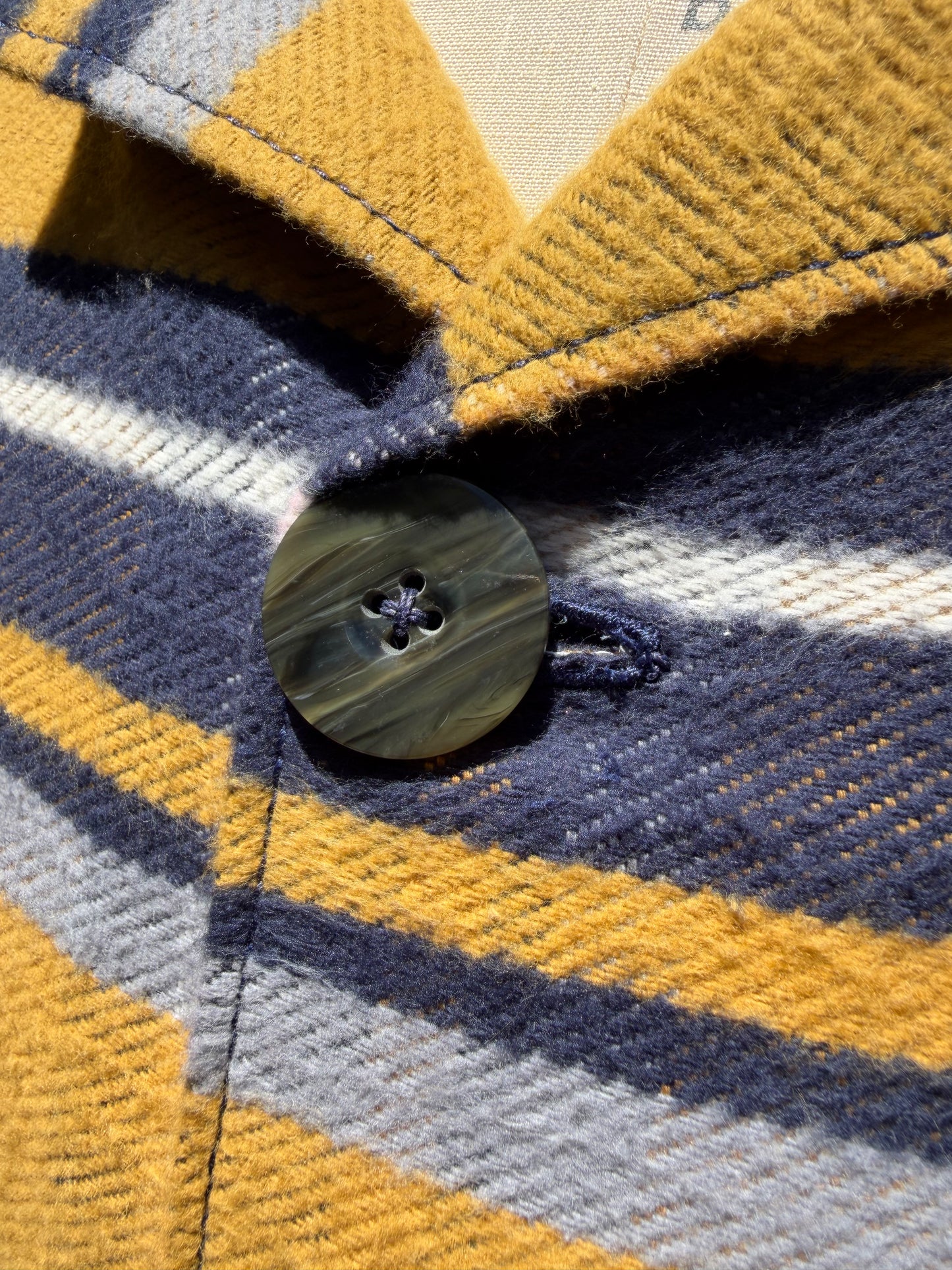 Japanese Brushed Cotton Campfire Coat Large Yellow White Blue Grey Plaid