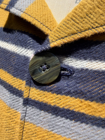Japanese Brushed Cotton Campfire Coat Large Yellow White Blue Grey Plaid