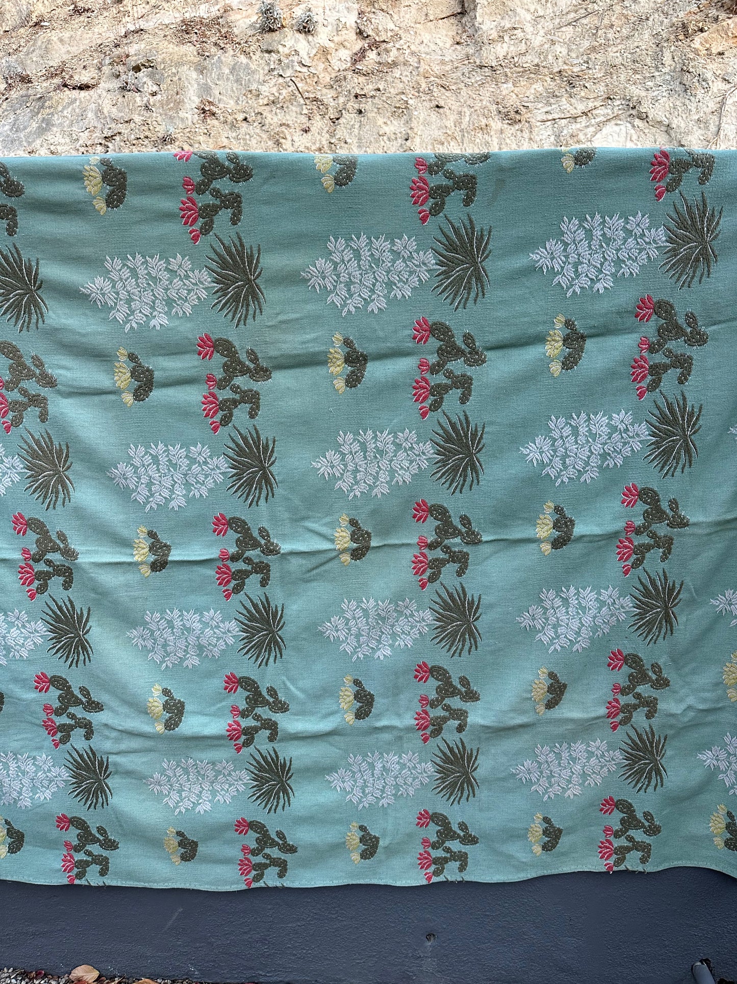 1930’s Cotton Southwest Cactus On Light Green