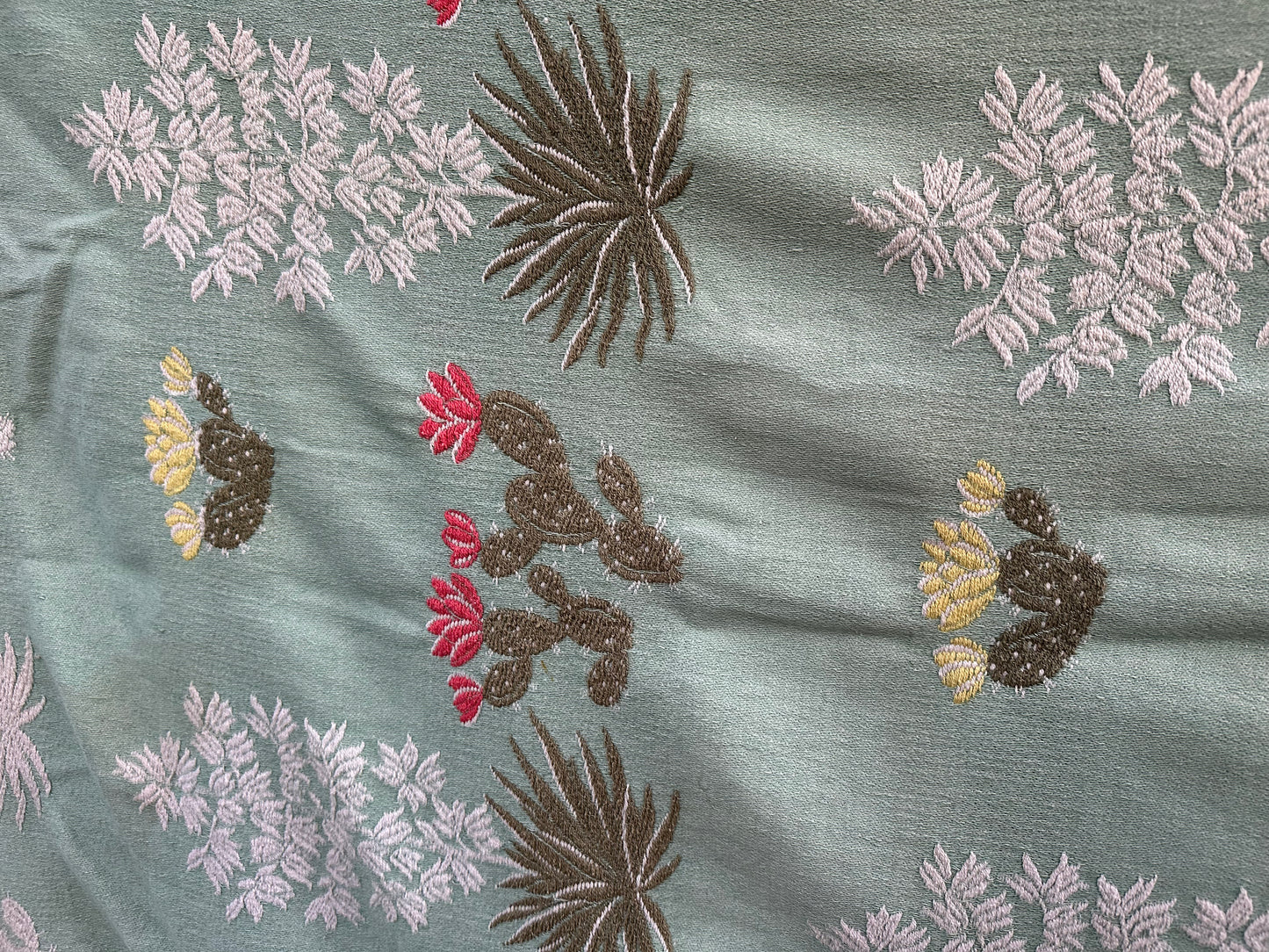 1930’s Cotton Southwest Cactus On Light Green