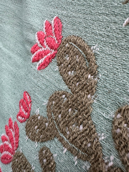 1930’s Cotton Southwest Cactus On Light Green