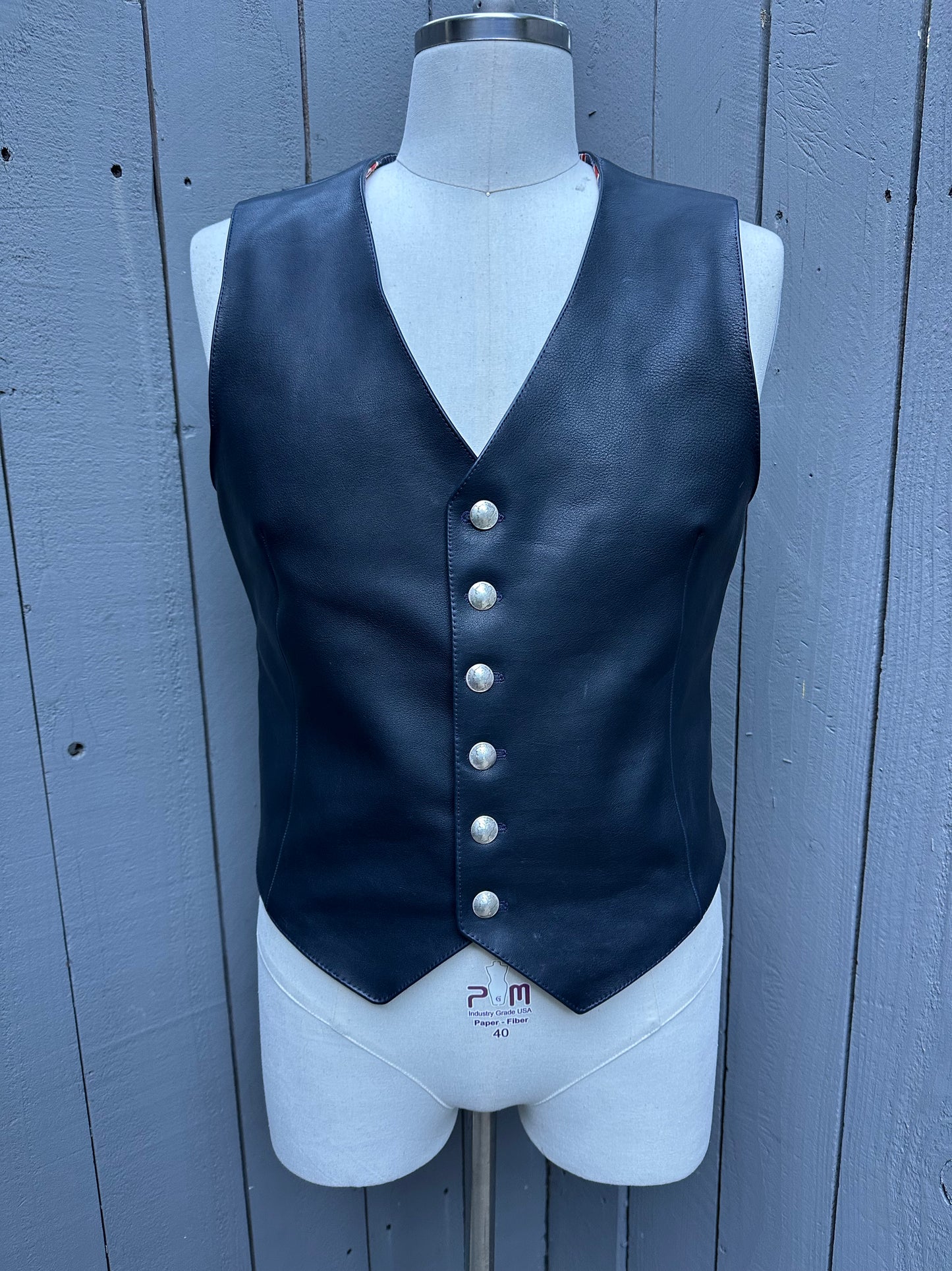 Indigo Blue French Leather Vest Medium