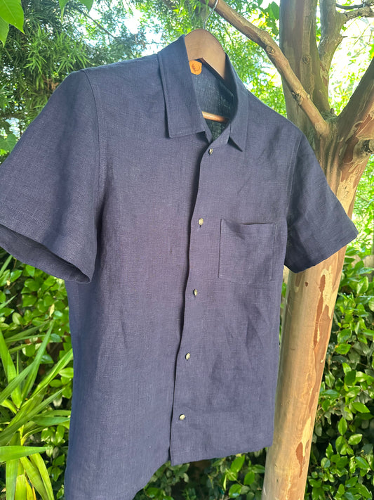 Vintage hand loomed French linen short sleeve shirt