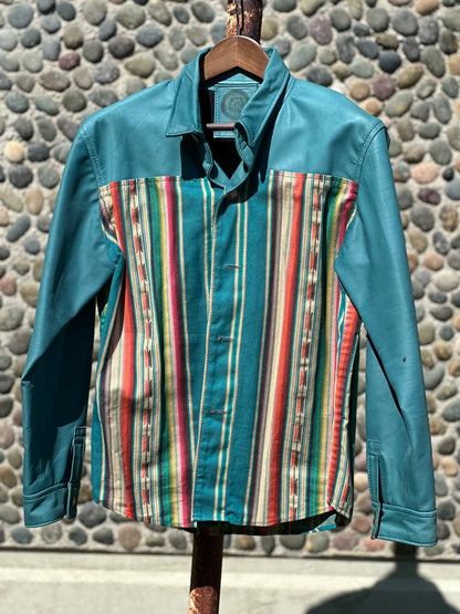 Blue Lambskin and Native Woven Cotton Jacket