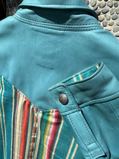 Blue Lambskin and Native Woven Cotton Jacket