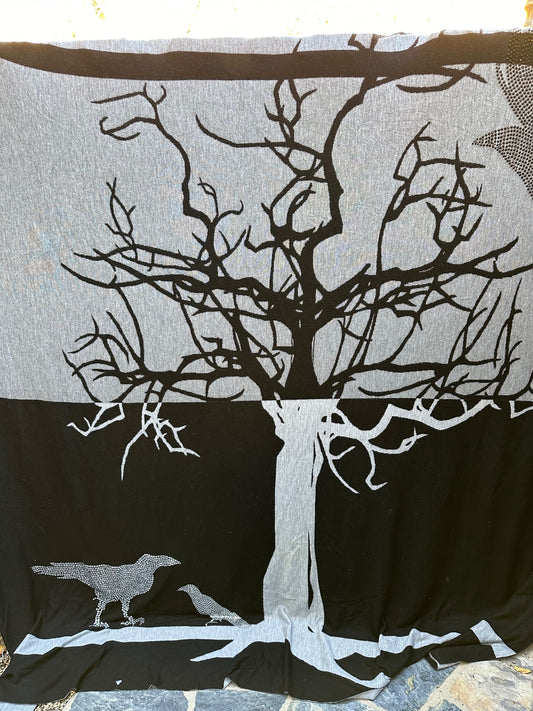 2-layer Studded Cashmere Tree Birds Black & Grey