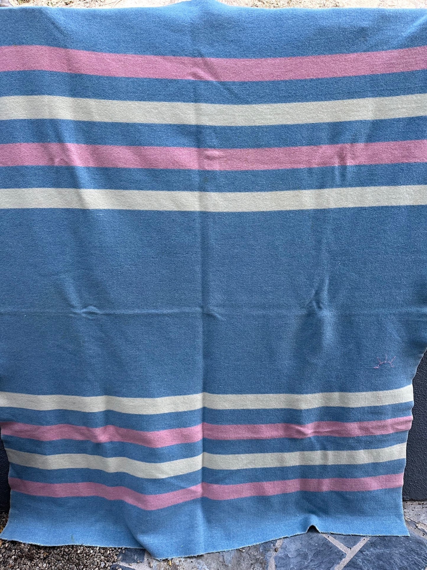 Blue Wool with Pink & White Stripes