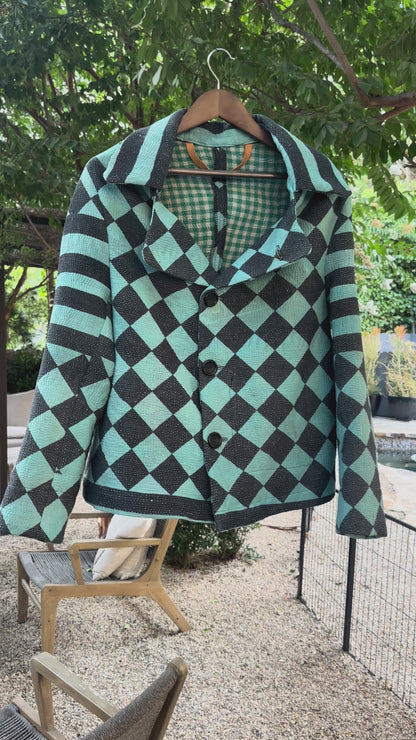 Vintage Indian Cotton Kantha Blanket Campfire Coat Medium