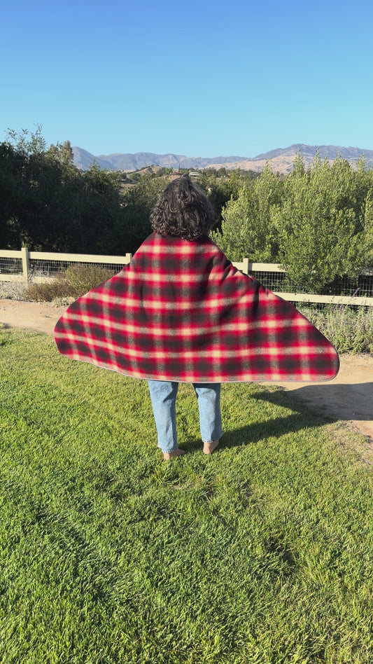 Japanese Checkered Wool Campfire Cloak