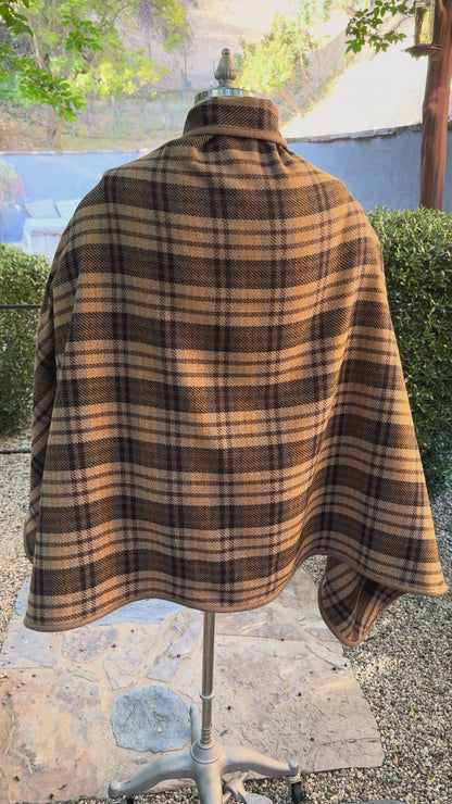 Japanese Brown Plaid Wool Campfire Cloak
