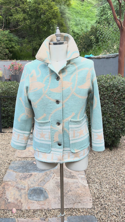 1930's Beacon Campfire Coat Cowboy Blue Tan Creme Woman’s Small