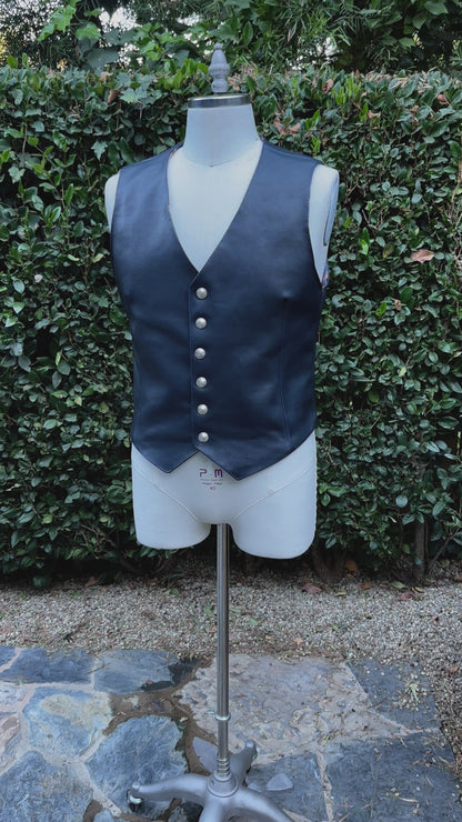 Indigo Blue French Leather Vest Medium